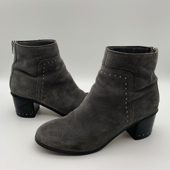 Marc Fisher Womens Suede Ankle Bootie Gray 7.5M Umala-T Round Toe Silver Studs - Picture 6 of 12